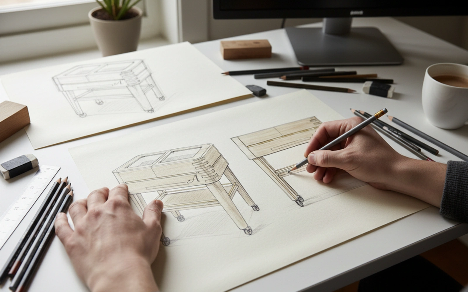 Croquis de conception du chariot à fromages sur mesure