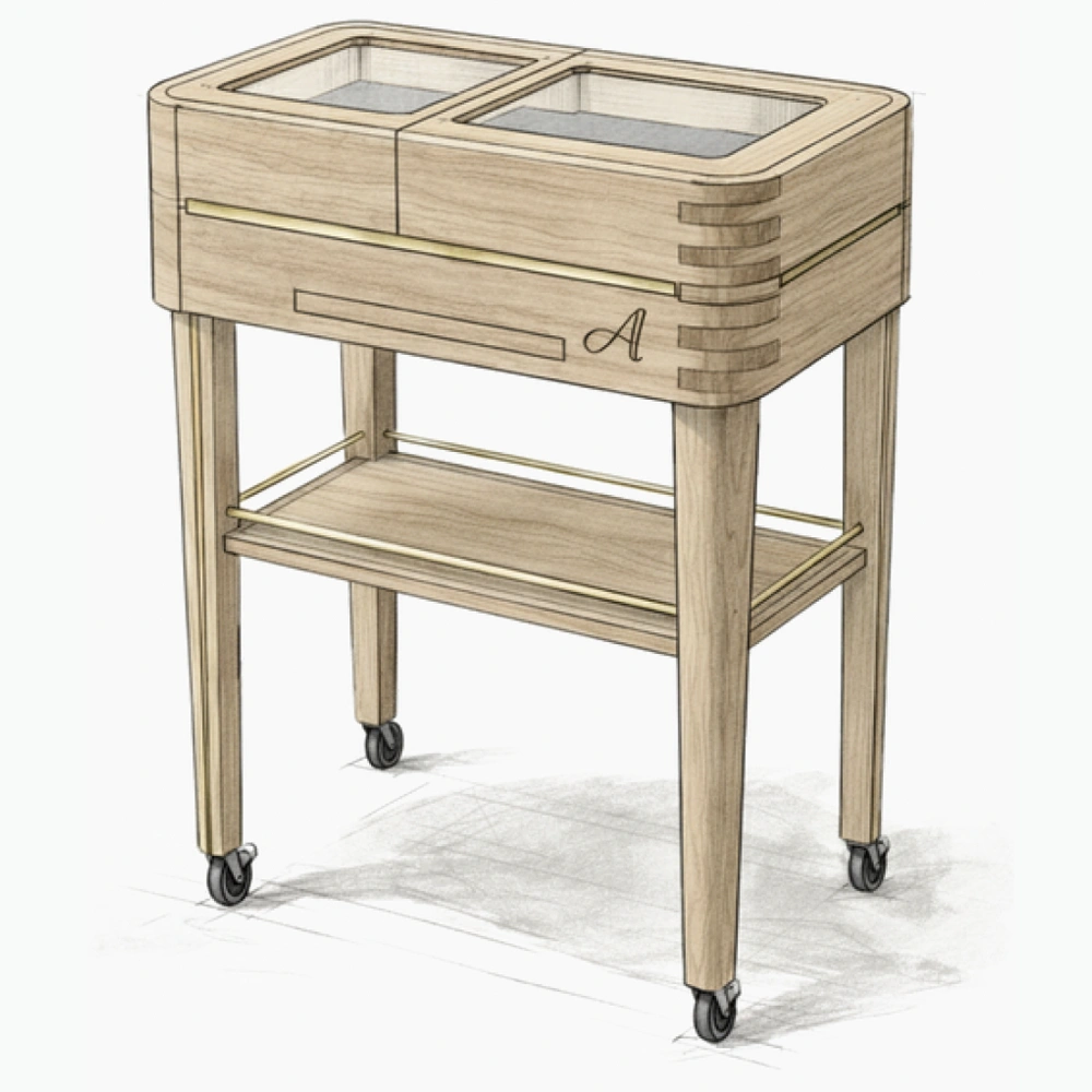 Dessin du chariot à fromages sur mesure